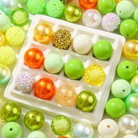 BERMRO 20mm Beads for Pens Rhinestone Beads 80pcs Chunk Bubblegum Beads Mixed Crystal Resin Beads Large Gumball Rhinestone Pearl Beads for DIY Phone Chain Key Chain Bracelet Necklace (GreenYellow)