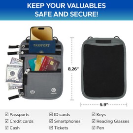 HANOZI Neck Wallet – Travel Pouch and RFID Blocking Passport Holder for Women and Men, Slim Travel Wallet (Smoke Grey)