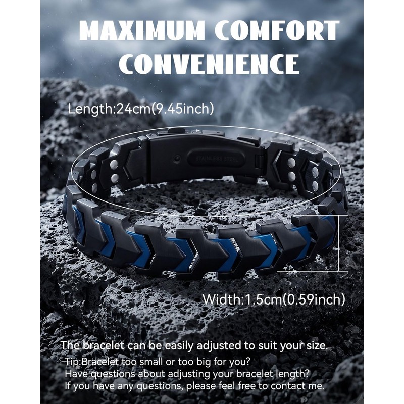 Men's Magnetic Bracelets, Stainless Steel Bracelet for Men-Black Blue Matte