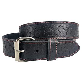 Zelikovitz Black Solid Veg-Tan Stitched Leather Belt - Embossed Skulls 1.5" (34)