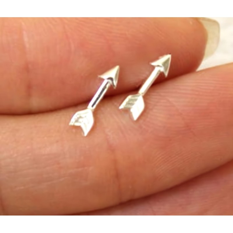 Arrow .925 Sterling Silver Very Very Tiny Stud Earrings (Hypoallergenic)