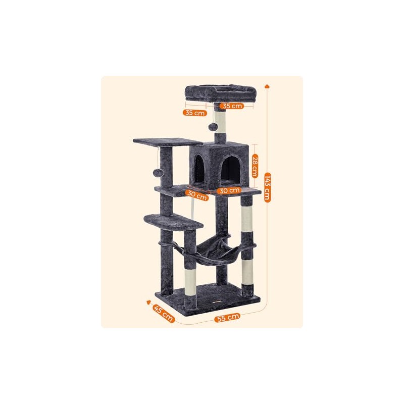 Feandrea Árbol para Gatos, Altura 137.7 cm, 4 Postes, 2