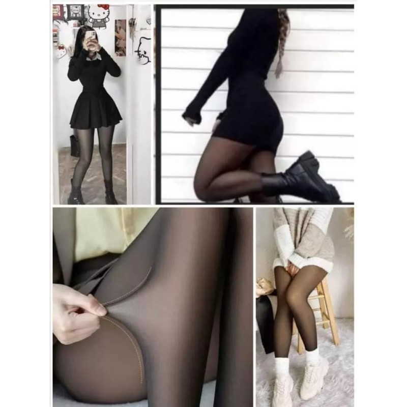 KH Medias Efecto Piel Afelpadas Malla Leggin Traslucida Dama Ka