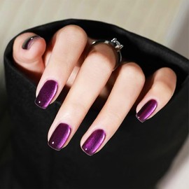Purple Cat Eye Press on Nails Short Square Shape, Sparkly Fake Nails with Bling Design, Glossy Shine Acrylic False Nails Stick on Nails for Women Girls, Gel Glue on Nails for Daily Party Wear 24 Pcs