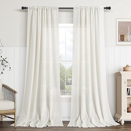 Guken Natural Linen Curtains 84 Inch Length for Living Room Bedroom 2 Panels Set Rod Pocket Light Filtering Semi Sheer Window Curtains 52 Inch Width Boho Farmhouse Linen Drapes Cream Ivory, W52xL84