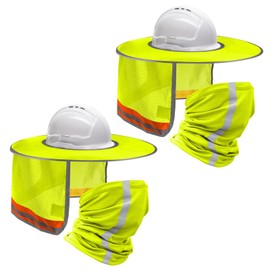 ENASGLOO 4 Pcs Full Brim Hard Hat Sun Shade Mesh Neck Sun Block Protection Bandana Headband Hard Hat Accessories with Reflective Strap (Yellow, Yellow)