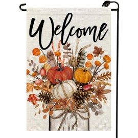 Welcome Fall Floral Pumpkins Garden Flag 12x18 Inch Double Sided Seasonal Autumn Mason Jar Farmhouse Small Flags Outside Decoration For Yard QJ64