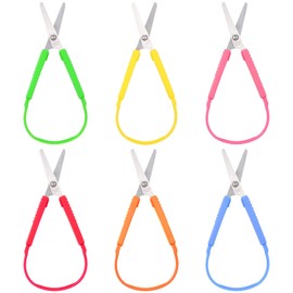 6 PCS Mini Loop Scissors, Adaptive Design Scissors Colorful Grip Scissors Right and Lefty Support, Squeeze Scissors Colorful Adaptive Scissors Easy Grip Loop Scissors for Kids Schools Special Need