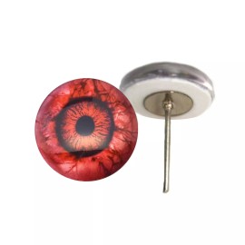 Handmade Pair Dark Red Bloody Eyeball Zombie Glass Eyes On Wire Pin Posts - 10mm