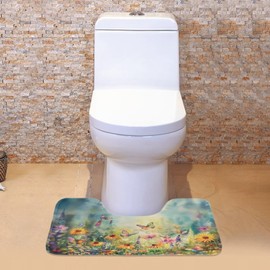 Maiyoinou U-Shaped Toilet Mat Microfiber Bath Toilet Rug Contour Mat Super Water Absorption Non-Slip Easier to Dry Bath Rugs for Toilet Base, Butterfly Flower Green