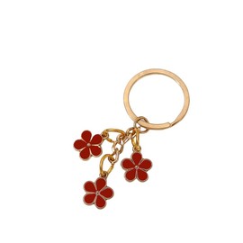 INDOMFY 1 Pcs Flowers Charms Enameled Keychain Cute Flowers Chain Tassel Keyring Purse Bag Accessories (Deep red)