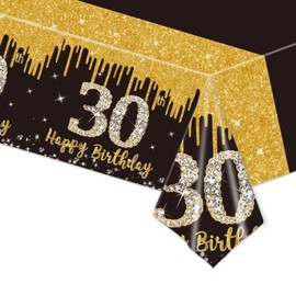 137 x 274 cm Tablecloths 30th Birthday, Black Gold 30th Birthday Party Tablecloth, Happy 30th Birthday Tablecloth Wipe Clean Plastic Rectangular Tablecloth for Men Women Birthday Party Decor