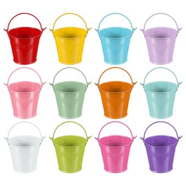PATIKIL 2.7"x2.3" Small Metal Buckets with Handle, 12 Pcs Mini Bucket Easter Buckets, Red/Yellow/Blue/Light Purple/Pink/Light Green/Orange/Light Blue/White/Green/Rose Red/Dark Purple