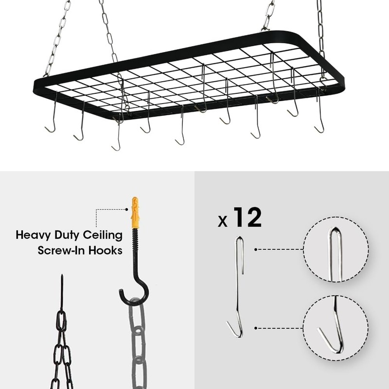 J JACKCUBE DESIGN Ceiling Pot Rack, 33 Inches Wall Hanging