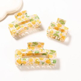 Korean Style Fruit - Patterned Shark Clips (3 Sizes) - Suitable for All Hair Types & Volumes, Perfect for Any Occasion - Must - Have Hair Accessory for Women (lemon)