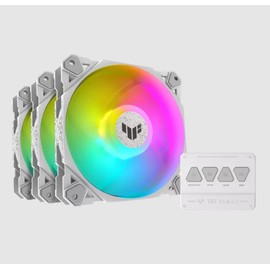 TUF Gaming TF120 ARGB Case Fan White Edition 3-in-1 with ARGB Controller (Pack of 3, Aura Sync, Quiet Addressable ARGB Fan, PWM Control, White)