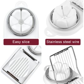 Egg Slicer with 2 Functions, Mushroom Slicer Cuts Clean and Accurate, Kitchen Tool for Cutting Eggs, Shell Potatoes, Rustproof Cutting Wire, White