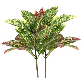 Artificial Croton Plant Leaf Branches Lifelike Tropical Houseplant Bush Stems for Home Office Decoration 2 Pack