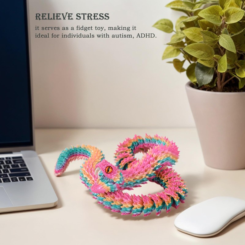 3D Printed Viper,3D Printed Snake Toy,3D Printed Animal, Fingertip 3D
