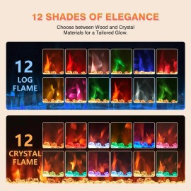 Fireplace 36" Electric  Fireplace Recessed/Wall Mounted, 12 Colors, Touch & Remote Control - 60"