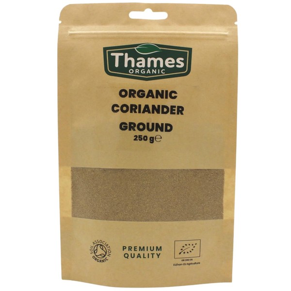 Organic Coriander Ground-Certified Organic, Non-GMO, Vegan, No Additives, No Preservatives, Resealable Bag by Thames Organic 250g
