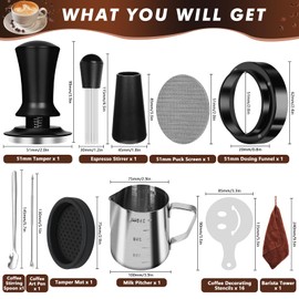 Y-Step 25 PCS Espresso Accessories Kit, Espresso Tamper Kit Coffee Tamper Set, 51mm Espresso Tamper with Spring Loaded Calibrated, 51mm Espresso Puck Screen and Dosing Funnel, WDT Tool, Latte Art Kit