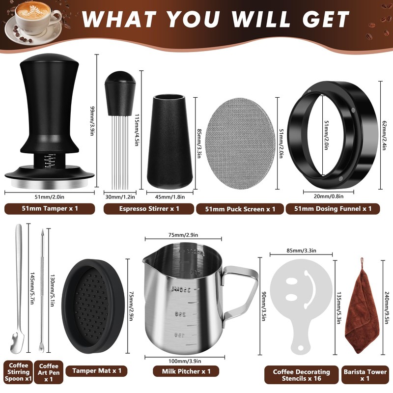 Y-Step 25 PCS Espresso Accessories Kit, Espresso Tamper Kit Coffee