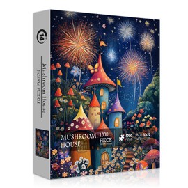 Mushroom Puzzle 1000 Pieces, Mushroom House Nature Plant Flower Puzzles for Adults, Colorful Garden Floral Butterfly Jigsaw Puzzle