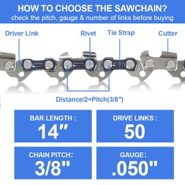 OFFCUP 3-Pack Chainsaw Chain for 14 Inch (36cm) Bar, 50 Drive Links, 3/8" LP Pitch 0.050" (1.3 mm) Gauge, Low-Kickback Replacement Saw Chain Fits for Bosch Karcher Husqvarna Makita and More