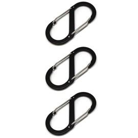 Wumio Carabiner Double Hook, Set of 3, Black, S-Shaped Keychain, Mountain Climbing, Outdoors, Camping, Travel, Backpack, Luggage, Summary, Aluminum, Carabiner, Hook, Fishing
