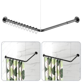 L Shaped Shower Curtain Rods, Adjustable (23''-69'' X 23''-69'') Corner Shower Rod with 12 Shower Curtain Rings, All 304 Stainless Steel, for Bathroom, Bathtub, Clothing Store, Need to Drill, Black