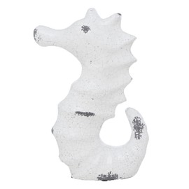 WHW Whole House Worlds Sea Horse Figurine, Rustic White Glazed, Distressed, Crackle Finish, Grey Terracotta, 14.25 Inches, Garden Statue