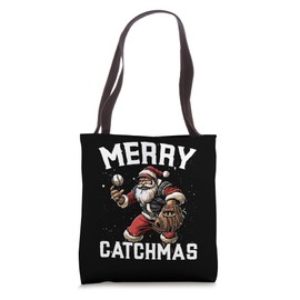Christmas Baseball Player Xmas Catcher Pitcher Santa Claus Tote Bag