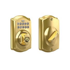 Schlage BE365 CAM 505 Camelot Keypad Deadbolt, Electronic Keyless Entry Lock, Bright Brass