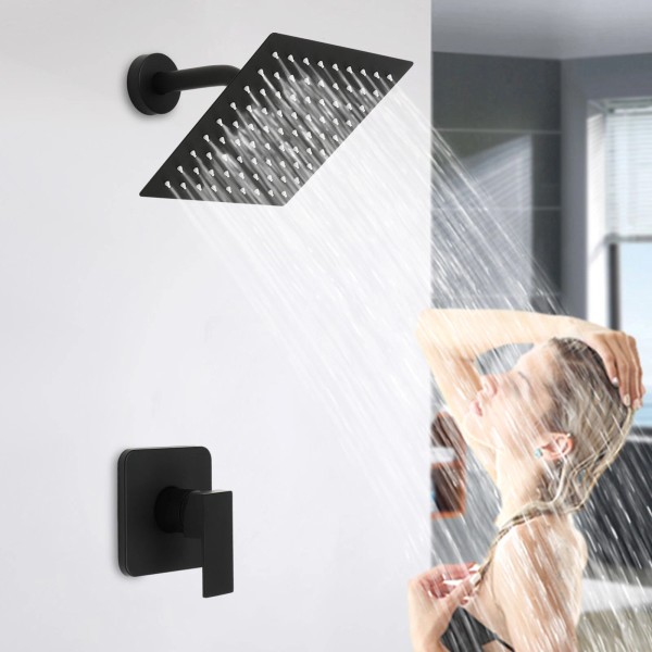 SENDERPICK 8" Black Shower Faucet Set Bathroom Rain Shower System