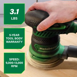 Metabo HPT 5-Inch Random Orbit Finishing Sander, Variable Speed, Palm-Style Comfort Grip, 230W 2.8 Amp Motor, 9,000-13,000 RPM, Dust Collection Hose Connector, Compact and Lightweight Design, SV13YST