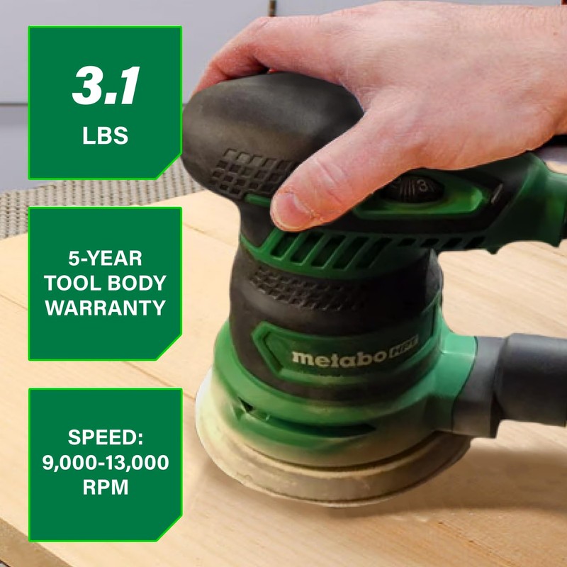 Metabo HPT 5-Inch Random Orbit Finishing Sander, Variable Speed, Palm-Style