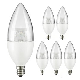 Diodesy- E12 LED Candelabra Bulbs B13 Candle Base Chandelier Light Bulb Dimmable 7W (60W Equivalent) 5000K Bright White 500 Lumens Clear Torpedo Flame Tip Lamp for Ceiling Fan Wall Sconces Pack of 6