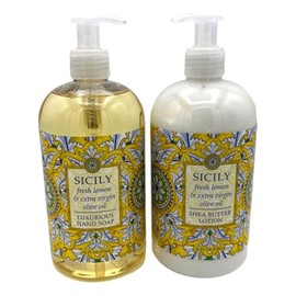 Greenwich Bay Trading Co., Sicily Fresh Lemon and Extra Virgin Olive Oil Hand Soap and Shea Butter Lotion Set, 16 fl oz Each