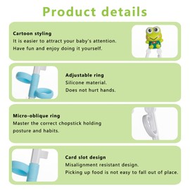 2 Pairs of Training Chopsticks, Children's Chopsticks, Animal Cartoon Chopsticks, Non-Slip, Easy to Grip, Suitable for Children, Seniors and Beginners, with Storage Box, Reusable (Green)