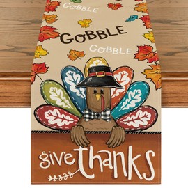 Camino de mesa Artoid Mode Turkey Give Thank Thanksgiving - Otoño de temporada, decoración de mesa de comedor para decoración del hogar, fiesta, 13 x 60 pulgadas