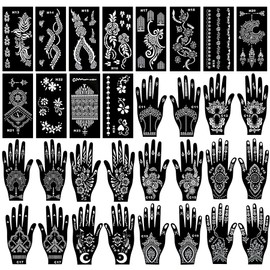 Kotbs Henna Tattoo Stencils Kit, 12-Sheet Flower Totem Henna Stencils for Hand Forearm Leg Body Glitter Airbrush DIY and 20-Sheet Henna Stencils for Hands Reusable