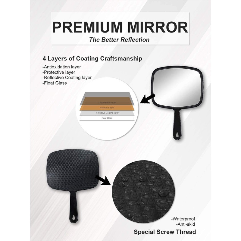 MIRRORNOVA Hand Mirror, Barber Hairdressing Handheld Mirror with Handle for