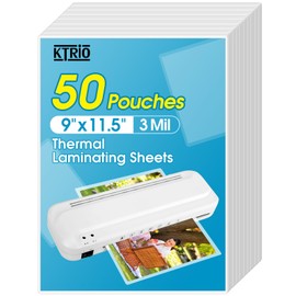 KTRIO Laminating Sheets, Holds 8.5 x 11 Inch Sheets 50 Pack, 3 Mil Thermal Laminating Pouches 9 x 11.5 Inch Clear Plastic Lamination Sheet Paper for Laminator, Round Corner Letter Size