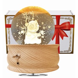 Aoweika Music Box 3D Crystal ball Rotating Musical Box With Led Light Desktop Ornament Desk Decoration Wooden Base Gift for Birthday Mother's Day Christmas(Panda)