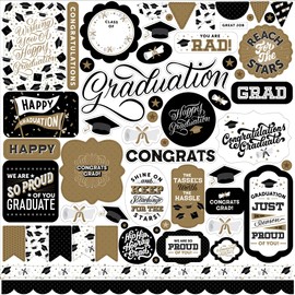 ECHO PARK PAPER COMPANY Graduation Cardstock Stickers 12"X12"-Elements, Multicolor