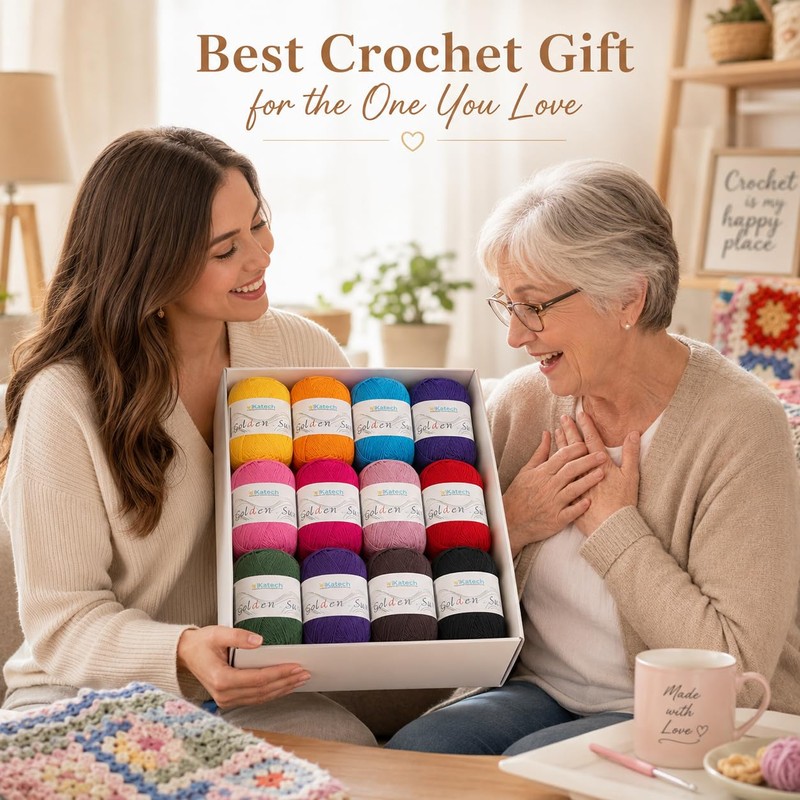 Katech 1OO% Cotton Yarn for Crocheting-12 * 45g/175yd, Baby Cotton
