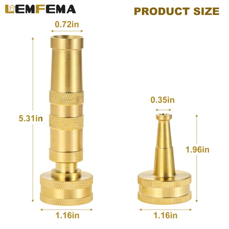 2 Pack Heavy-Duty Brass Adjustable Twist Hose Nozzle and 2