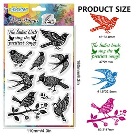 CHGCRAFT Artistic Floral Bird Clear Stamps Mandala Silhouette Pattern Transparent Embossing Silicone Stamp Seal for DIY Scrapbooking and Card Making Paper Craft Decor 6.3 × 4.3 Inch