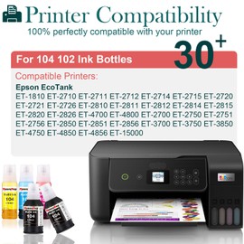 HenceBuy 102 104 Black Ink Compatible with Epson 104 Ecotank Ink Bottle for Epson 102 BK EcoTank ET-2870 ET-2820 ET-2850 ET-2856 ET-2810 ET-2826 ET-3850 ET-4850 ET-4856 ET-275 meeting 0 ET-2720